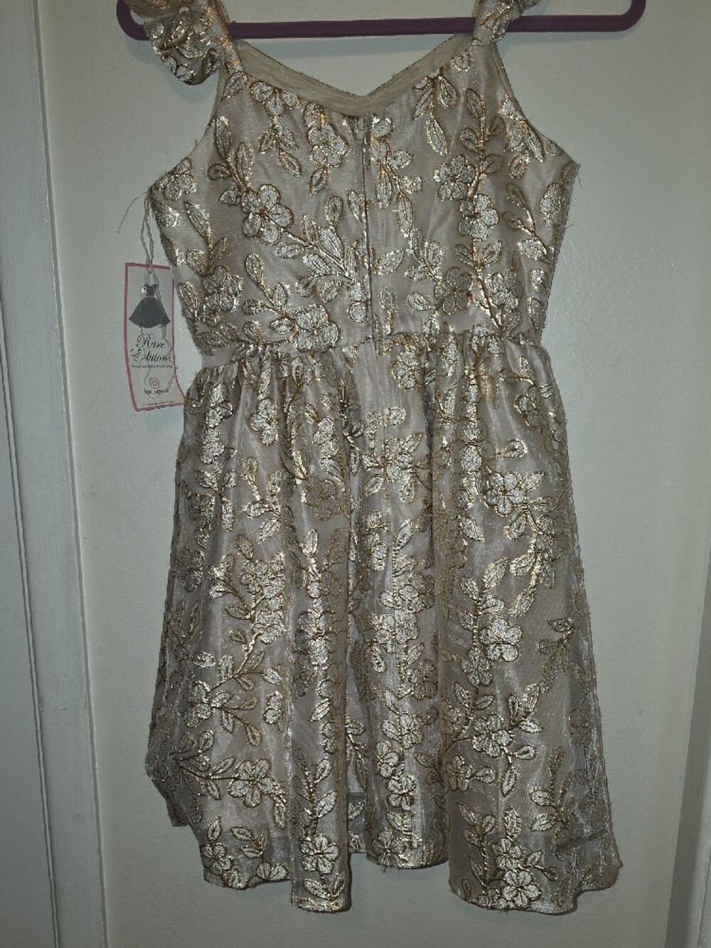 Rare Editions Gold Floral Embroidered Ivory Party Dress - Picture 5 of 7